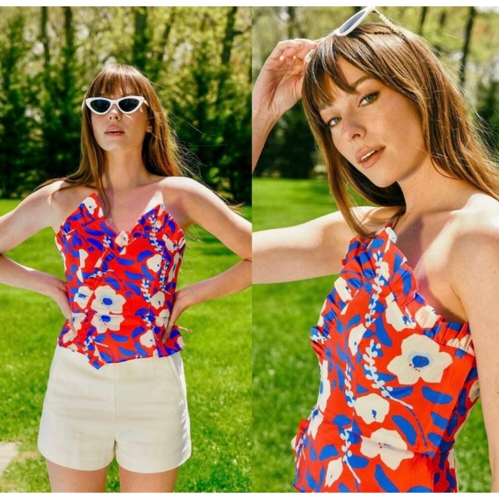 Anthropologie x Hutch NEW Strapless Ruffle Top US‎ 8 Spring Fall Floral